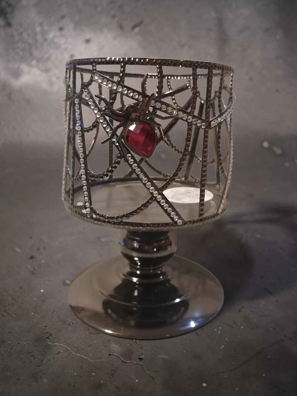 Bath & Body Works Black Spider Web Candle Holder with Red Gem